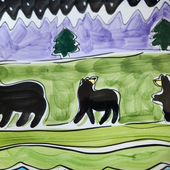 Big Sky Carvers Ceramic Platter – Black Bear Family Scene – 2009 - Picture 3 of 4